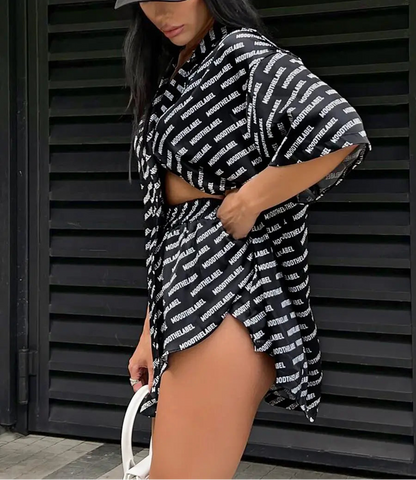 Détail motif imprimé ensemble femme chemise et short SecretBombe