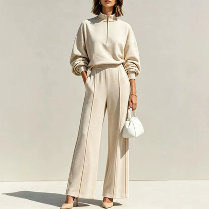 Ensemble femme écru avec sweat à manches longues et pantalon large SecretBombe