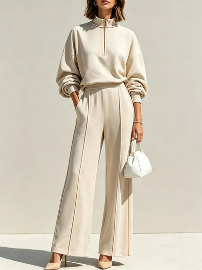 Ensemble femme écru à coupe décontractée avec pantalon large SecretBombe