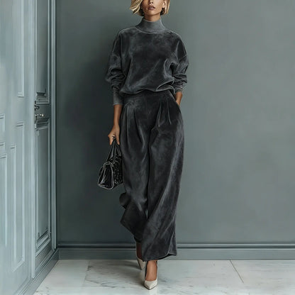 Ensemble femme gris anthracite effet velours à manches longues SecretBombe