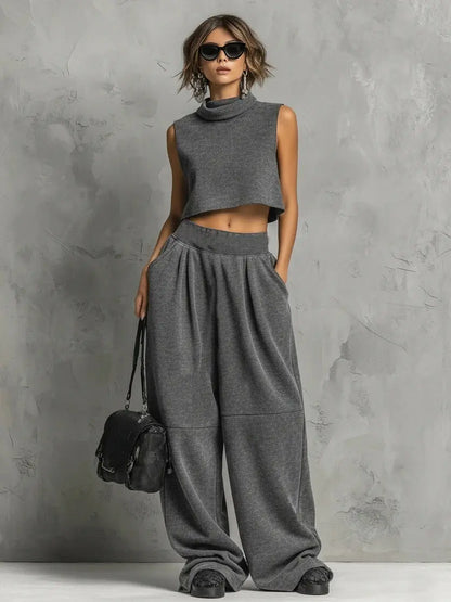 Ensemble femme gris avec haut sans manches et pantalon ample SecretBombe