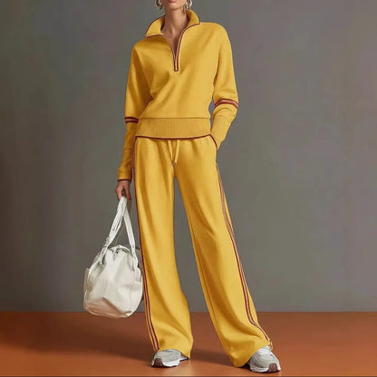 Ensemble femme jaune avec haut à manches longues et pantalon large SecretBombe