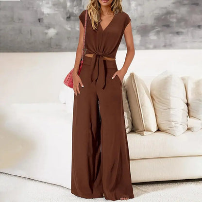 Ensemble femme marron chic pantalon large fluide SecretBombe