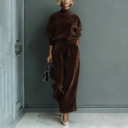 Ensemble femme marron foncé effet velours avec pantalon ample SecretBombe