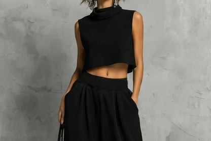 Ensemble femme noir avec haut sans manches et pantalon fluide SecretBombe
