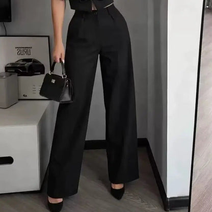 Ensemble deux pièces femme noir avec gilet cintré sans manches et pantalon large taille haute SecretBombe