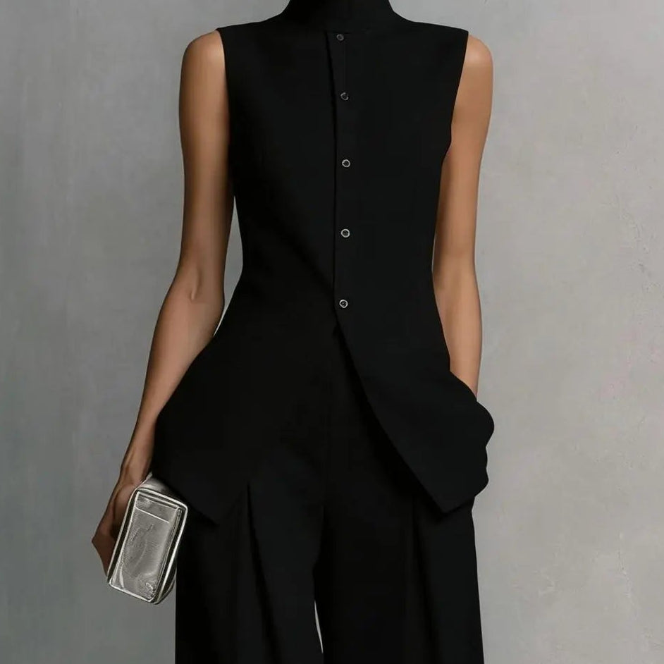 Ensemble femme noir avec haut sans manches et pantalon large SecretBombe