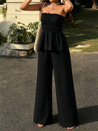 Ensemble femme noir avec bustier sans manches et pantalon ample SecretBombe