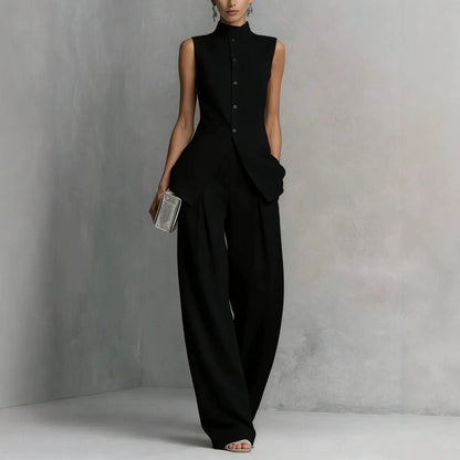 Ensemble femme noir avec pantalon large et haut asymétrique SecretBombe