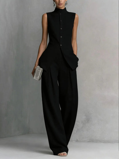 Ensemble femme noir avec haut structuré et pantalon large SecretBombe