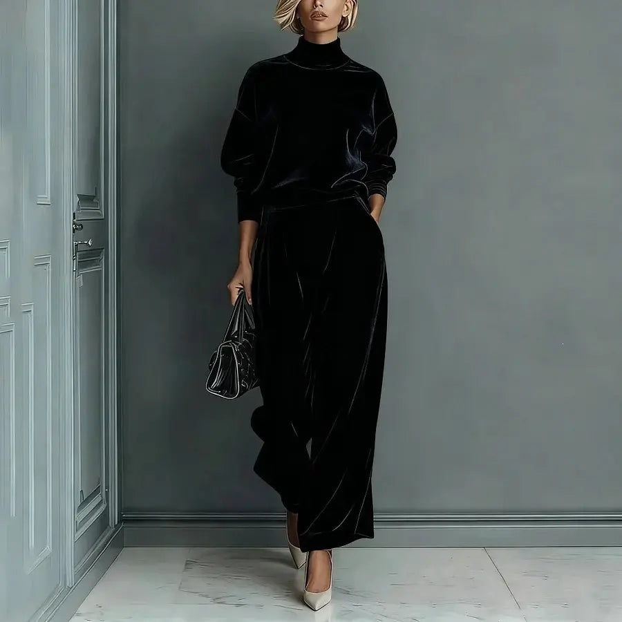 Ensemble femme noir effet velours avec pantalon large SecretBombe