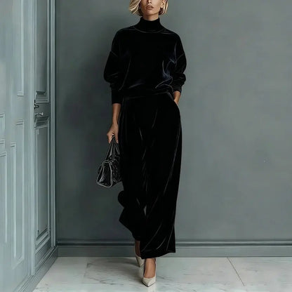 Ensemble femme noir effet velours avec pantalon large SecretBombe