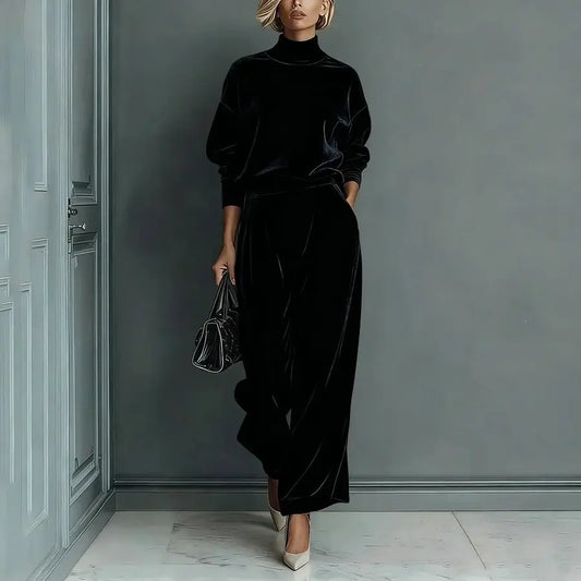 Ensemble femme noir effet velours avec pantalon large SecretBombe