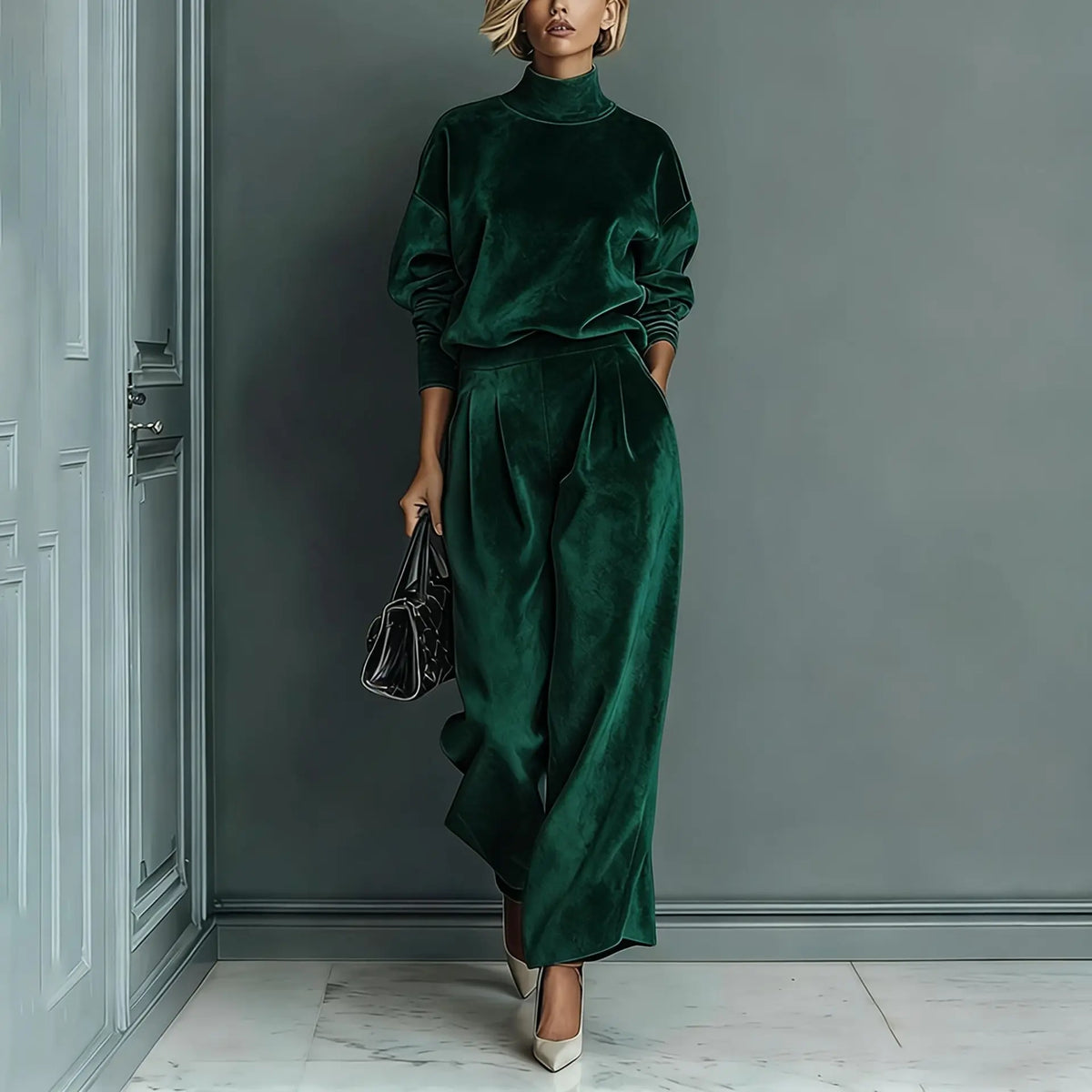 Ensemble femme vert émeraude effet velours avec haut à manches longues SecretBombe