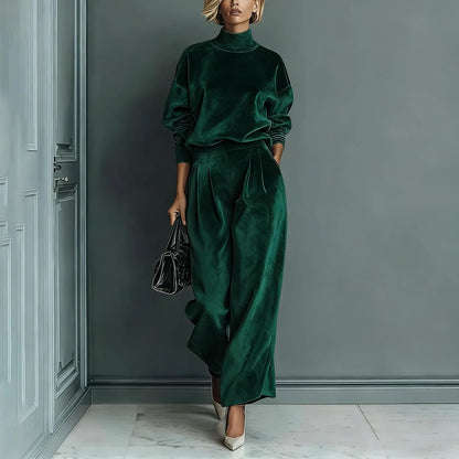 Ensemble femme vert émeraude effet velours avec haut à manches longues SecretBombe