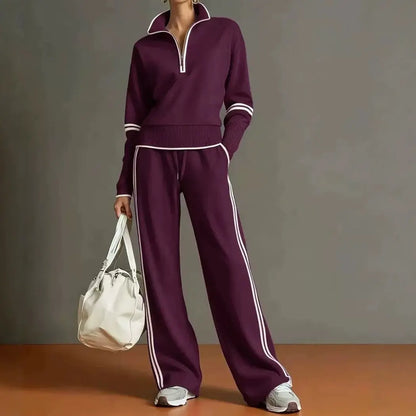 Ensemble femme violet avec pantalon large à bandes latérales contrastées SecretBombe