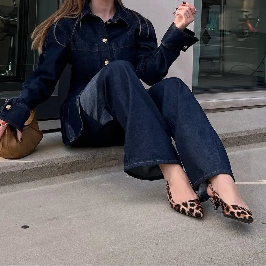 Ensemble femme en denim bleu foncé à coupe ample et style décontracté SecretBombe