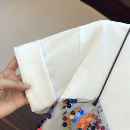 Haut Blanc Basique Avec Détail En Sequins Colorés + Jupe Longue Plissée Vert Émeraude Ultra Tendance Disponible en Couleur Blanc (Haut) + Jupe Vert Émeraude