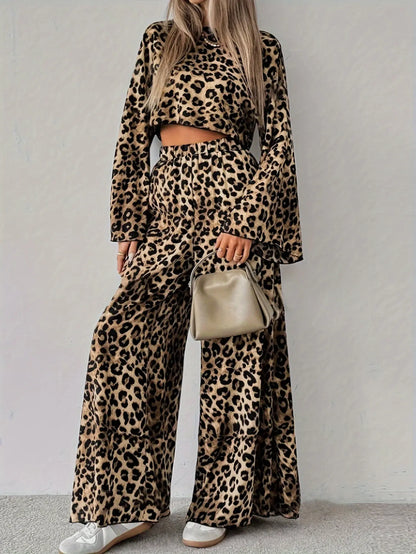 Ensemble femme léopard chic top manches longues et pantalon large SecretBombe