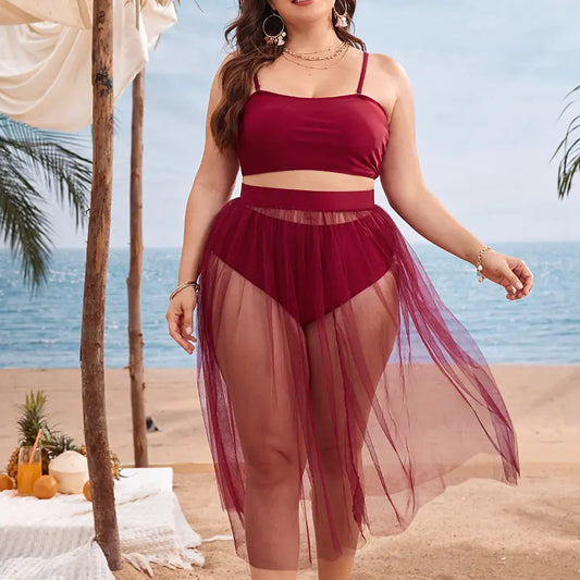 Ensemble de plage bordeaux  avec jupe transparente et top assorti SecretBombe