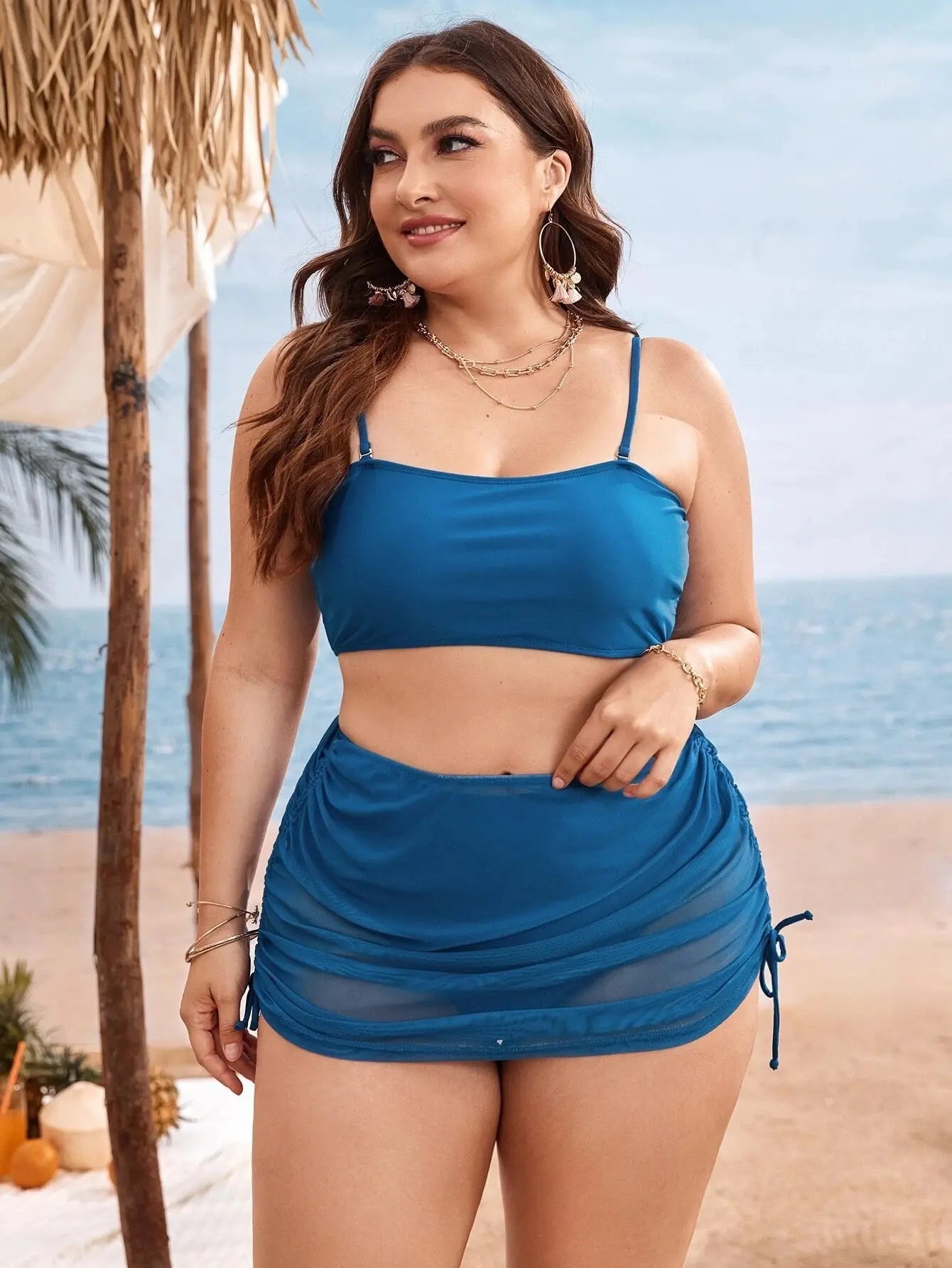 Ensemble bikini bleu grande taille avec jupe SecretBombe