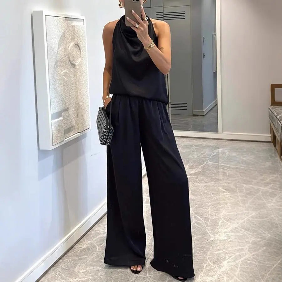 Ensemble satin lotus rose poudré femme coupe fluide chic SecretBombe