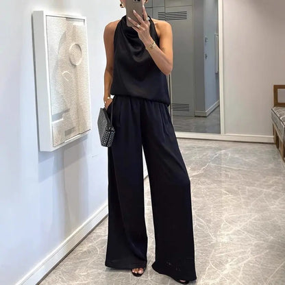 Ensemble satin lotus rose poudré femme coupe fluide chic SecretBombe