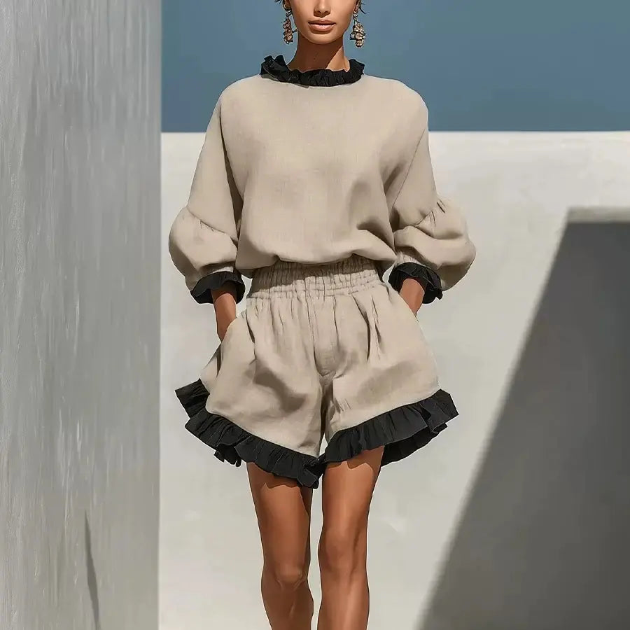 Détail du short beige à taille élastiquée SecretBombe