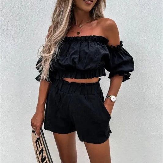 Ensemble short blanc et top bustier à volants pour femme SecretBombe.