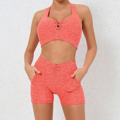 Ensemble de sport femme couleur corail avec brassière et short taille haute SecretBombe