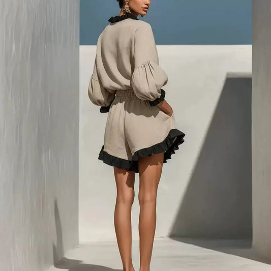 Ensemble beige pour femme avec taille élastiquée SecretBombe