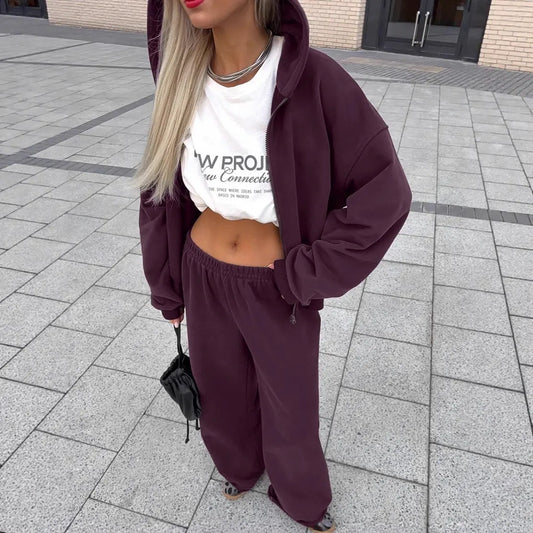 Ensemble femme violet prune veste zippée et pantalon large SecretBombe