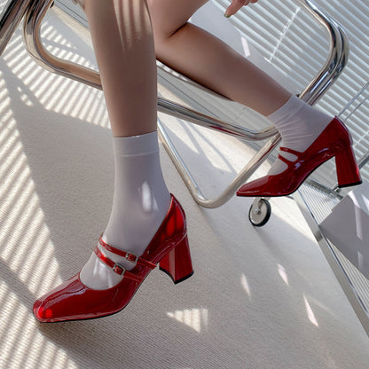 Escarpins rouges femme en cuir véritable à bout carré
