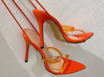 Chaussures Femme Raffinées À Bout Pointu, Coloris Abricot, Vert, Rose Fuchsia Et Orange