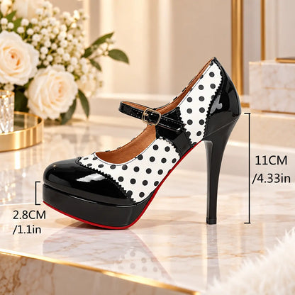 Escarpins femme à pois noirs et blancs avec talon de 11 cm et plateforme de 2,8 cm SecretBombe