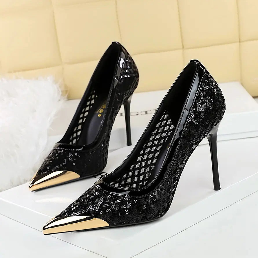 Escarpins noirs femme à sequins avec talon haut pour un look chic SecretBombe