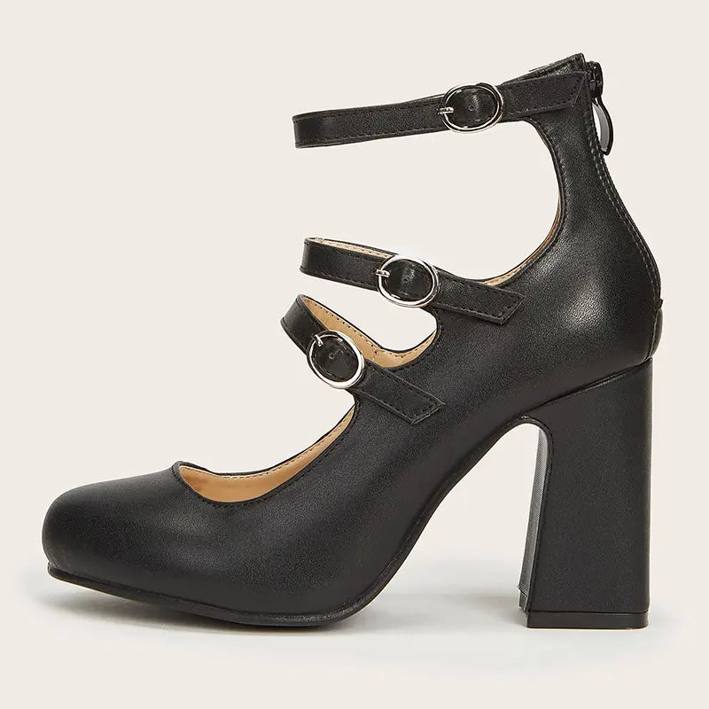 Escarpins Mary Jane en cuir végan noir avec talon bloc