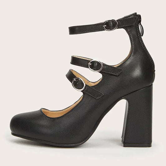 Escarpins Mary Jane en cuir végan noir avec talon bloc