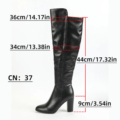 Cuissardes noires femmes avec talon bloc, effet gainant et semelle résistant
