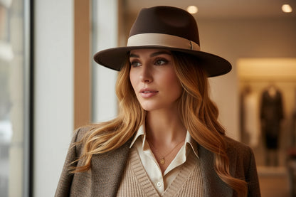 Chapeau Fedora femme marron tendance, isolant et léger