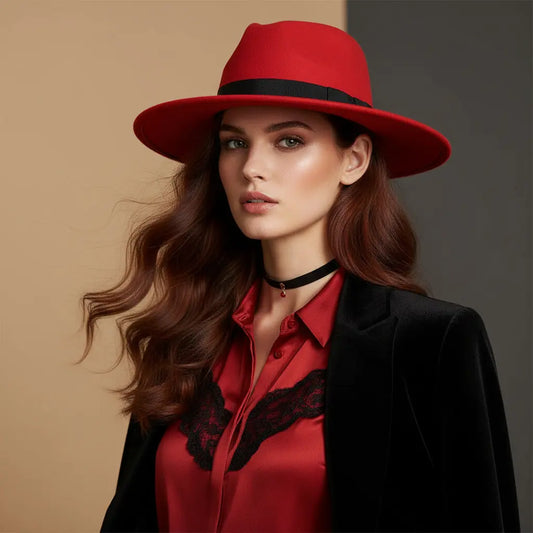 Fedora rouge femme chic et élégant en laine et polyester