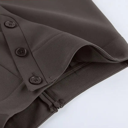 Détail du tissu marron de la jupe asymétrique femme SecretBombe