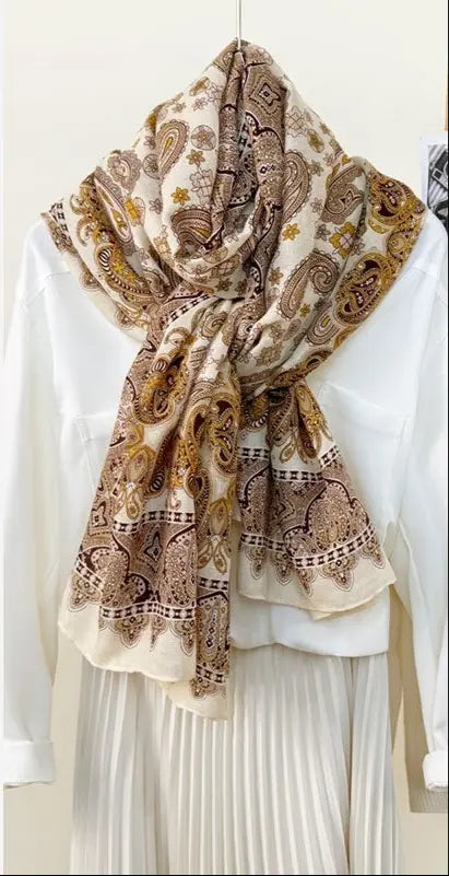 Foulard fleuri beige élégant – foulard intemporel en polyester