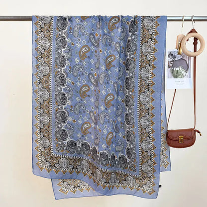 Foulard fleuri bleu polyester doux – accessoire mode femme