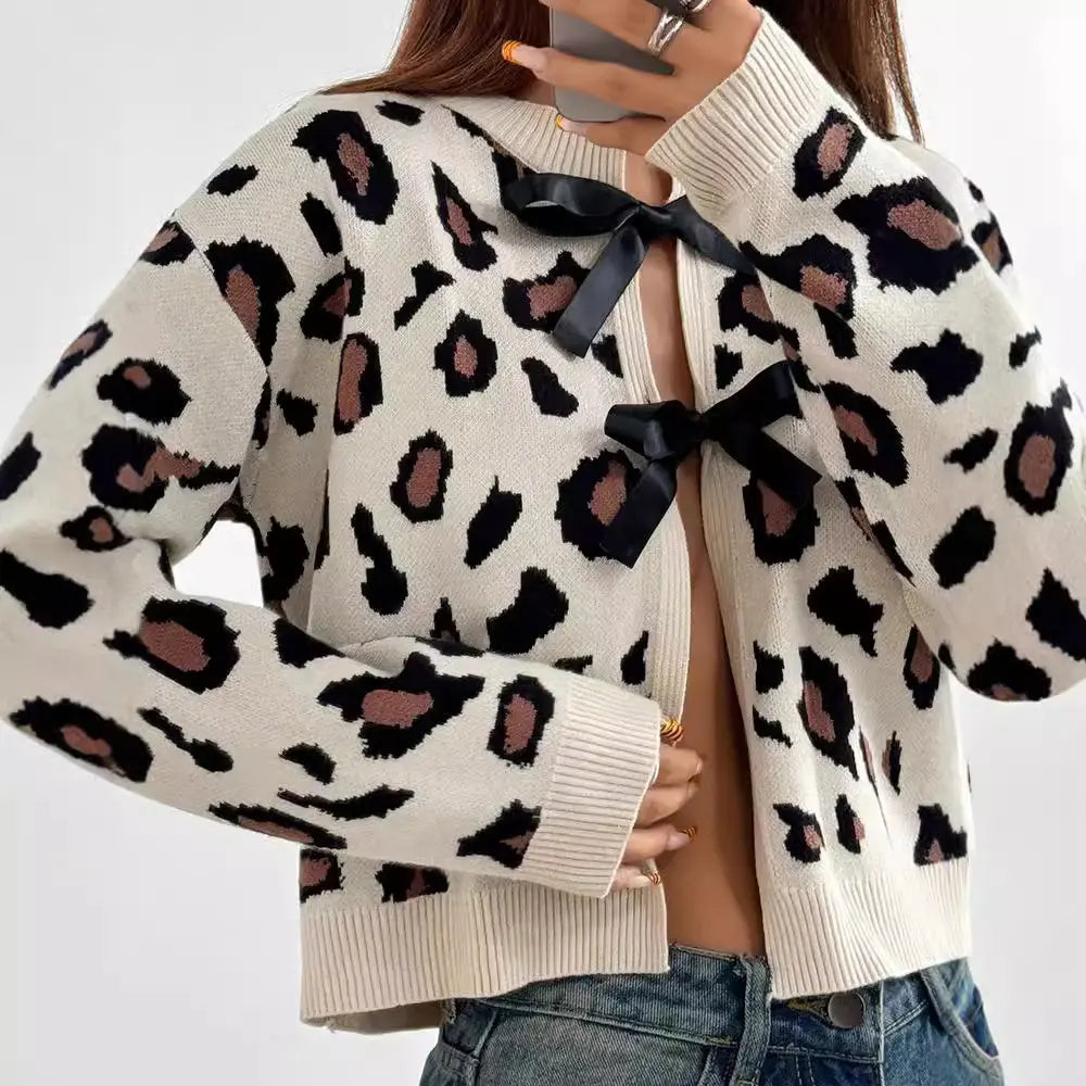 Cardigan léopard femme à nœuds style street fashion – secretbombe