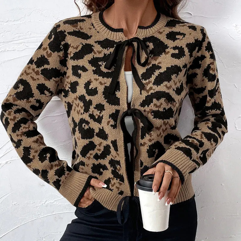 Gilet femme imprimé léopard en maille douce marron – secretbombe