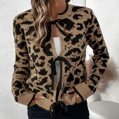 Gilet léopard tendance femme marron manches longues – secretbombe