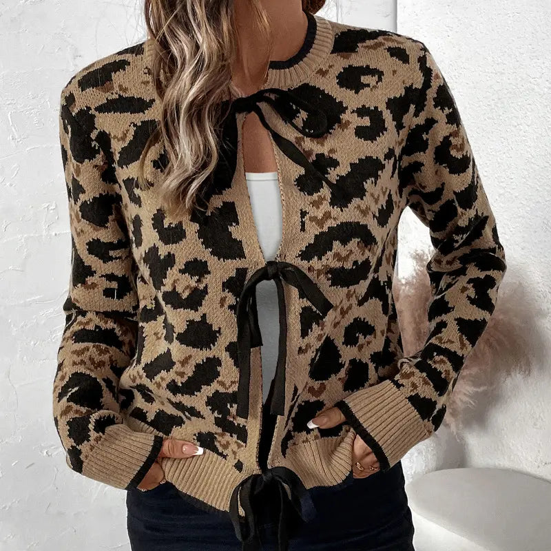 Gilet léopard femme marron coupe loose en maille tendance – secretbombe