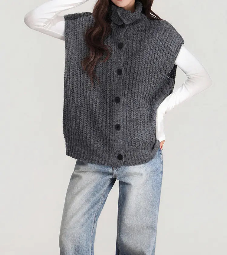 Gilet femme en maille tricotée gris casual chic – secretbombe