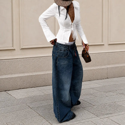 Top blanc femme avec lien sur le devant et manches longues SecretBombe